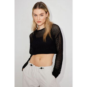 Garage Open Knit Cropped Sweater in Black